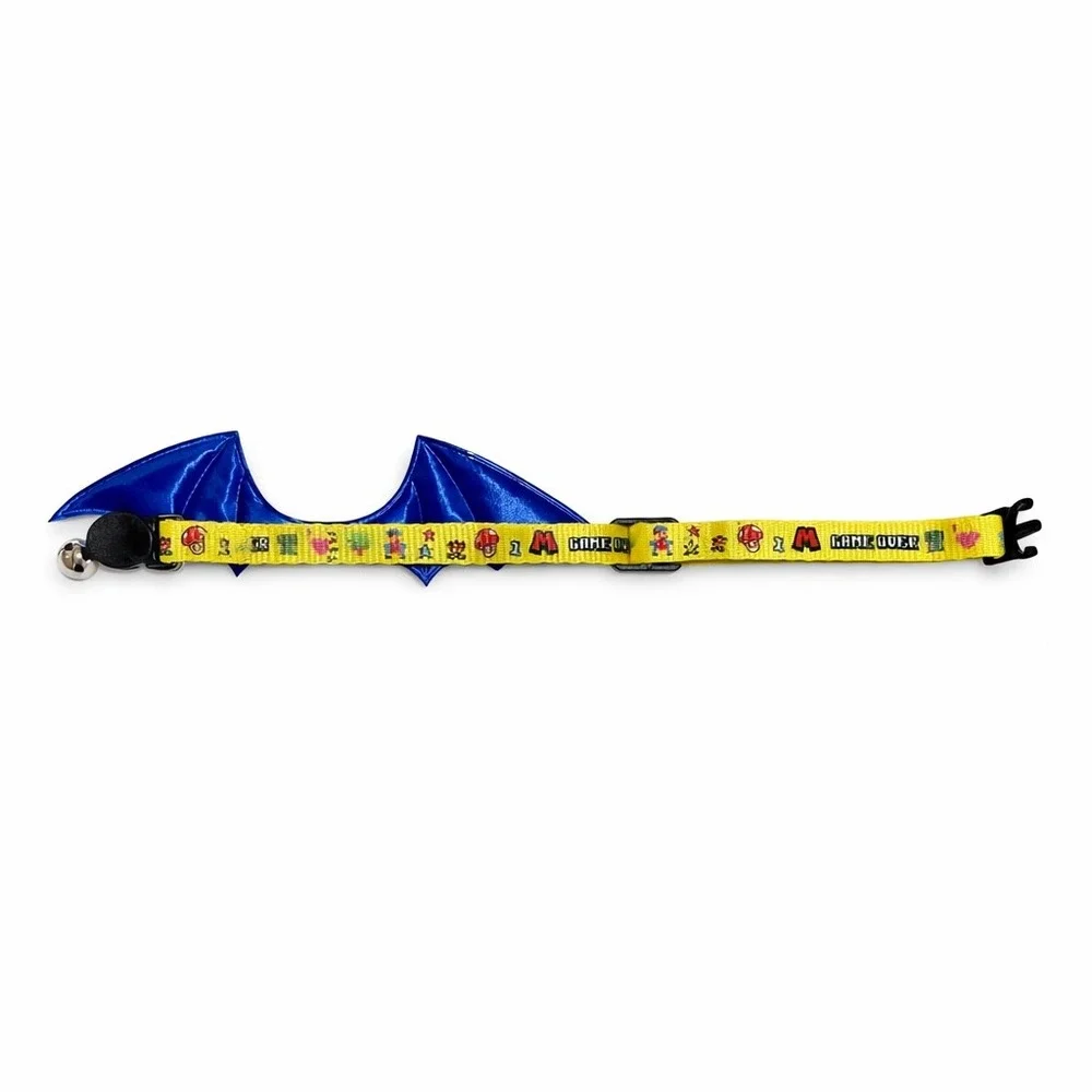 Furryumi‎ Yellow Video Game Cat Collar Blue Bat Wings Breakaway Bell Adjustable